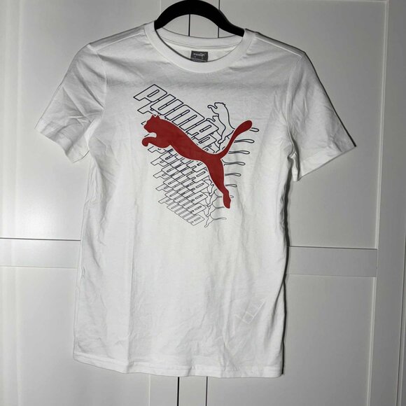 PUMA Kids boy Tee T-shirt White Size10 M - Picture 1 of 5